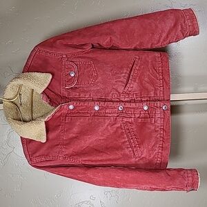 Levi's Vintage Corduroy Coral Red Jacket Sherpa Lining Made in USA